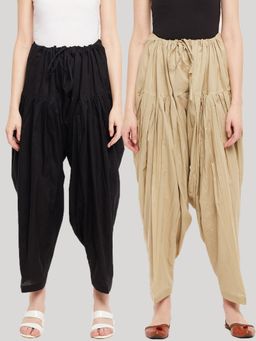 Clora Creation - Beige and Black Solid Pure Cotton Salwars (Pack of 2)