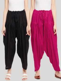 Clora Creation - Pink and Black Solid Pure Cotton Salwars (Pack of 2)