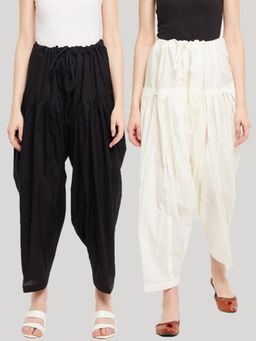 Clora Creation - Black and Cream Solid Pure Cotton Salwars (Pack of 2)