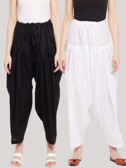 Clora Creation - Black and White Solid Pure Cotton Salwars (Pack of 2)