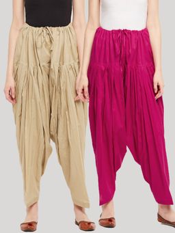Clora Creation - Beige and Magenta Solid Pure Cotton Salwars (Pack of 2)