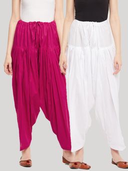 Clora Creation - Magenta and White Solid Pure Cotton Salwars (Pack of 2)