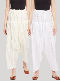 Clora Creation - Cream and White Solid Pure Cotton Salwars (Pack of 2)