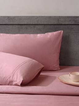 House of Owlet - Muted Rose 400TC Cotton Super king Bedsheet with 2 Embroided Pillow Covers