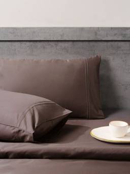 House of Owlet - Deep Grey 400TC Cotton Super king Bedsheet with 2 Embroided Pillow Covers