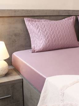 House of Owlet - Smoky Lilac 300TC Cotton Super king Bedsheet with 2 Quilted Pillow Covers