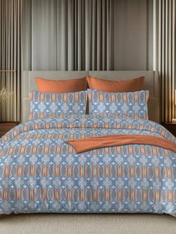 House of Owlet - Blue & Brown 144TC 100% Cotton Superking Bedsheet with 2 Pillow Covers
