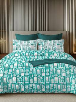 House of Owlet - White & Dark Green 144TC 100% Cotton Superking Bedsheet with 2 Pillow Covers