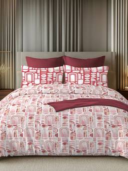 House of Owlet - White & Pink 144TC 100% Cotton Superking Bedsheet with 2 Pillow Covers