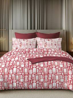 House of Owlet - White & Dark Pink 144TC 100% Cotton Superking Bedsheet with 2 Pillow Covers