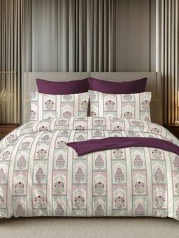 House of Owlet - White & Pink 144TC 100% Cotton Superking Bedsheet with 2 Pillow Covers