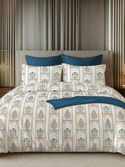 House of Owlet - White & Green 144TC 100% Cotton Superking Bedsheet with 2 Pillow Covers