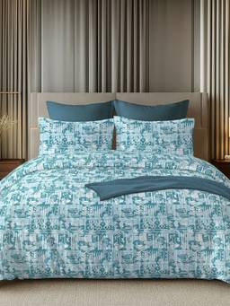 House of Owlet - Blue 144TC 100% Cotton Superking Bedsheet with 2 Pillow Covers