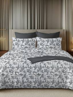 House of Owlet - Grey 144TC 100% Cotton Superking Bedsheet with 2 Pillow Covers