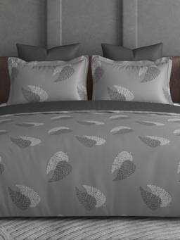 House of Owlet - Grey Floral 600Tc Bedsheet with 2 Pillow Covers (Super King)