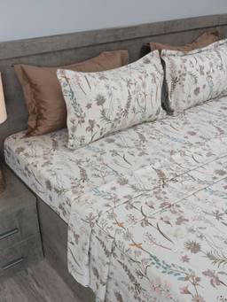House of Owlet - Brown Nature Sketch 210TC Cotton Superking Bedsheet with 2 Pillow Covers