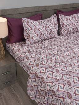 House of Owlet - Violet Contemporary Ikat 210TC Cotton Superking Bedsheet with 2 Pillow Covers
