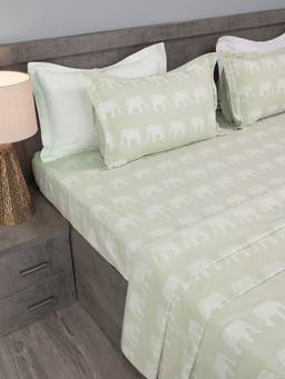 House of Owlet - Green Mandala Elephant 210 TC 100% Cotton Superking Bedsheet with 2 Pillow Covers