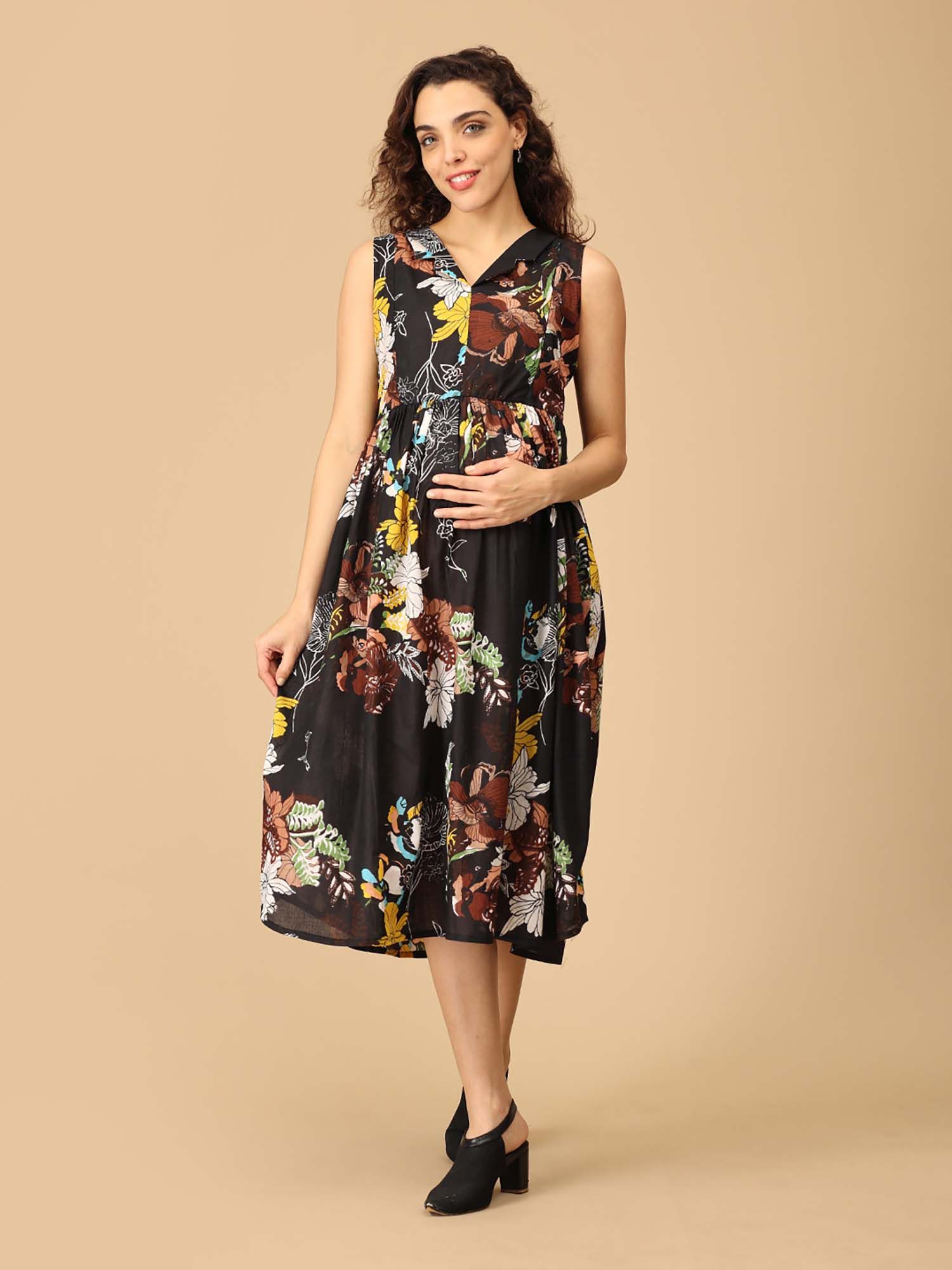 Multi-Color Printed Comfortable Maternity Dress-image-46