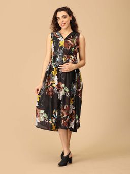 The Mom Store - Multi-Color Printed Comfortable Maternity Dress