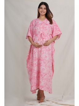 Sevya by Pranali Mittal - Pink Floral Maternity Kaftan Night Dress (Free Size)