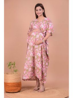 Sevya by Pranali Mittal - Pink Floral Maternity Kaftan Night Dress (Free Size)