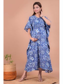 Sevya by Pranali Mittal - Blue Floral Maternity Kaftan Night Dress (Free Size)