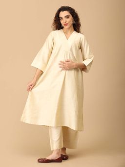 The Mom Store - Off White Solid Maternity Kurta with Pant (Set of 2)