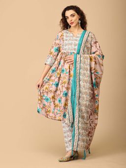 The Mom Store - Multi-Color Printed Maternity Kurta with Pant and Dupatta (Set of 3)