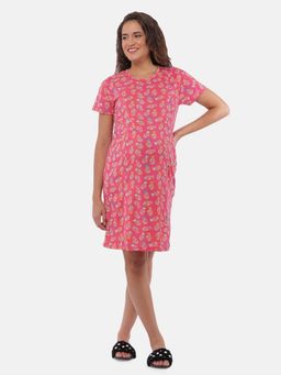 The Mom Store - Pink Printed Comfortable Maternity Dress