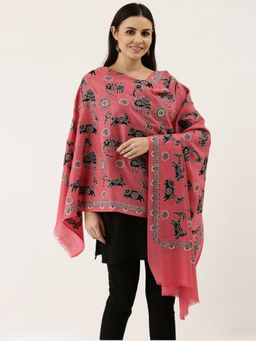 Pashmoda - Women Pink Pure Wool Embroidered Shawl