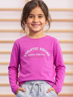 Campana - Girls Pure Cotton Full Sleeves Athletic Squad Print T-shirt - Dark Pink