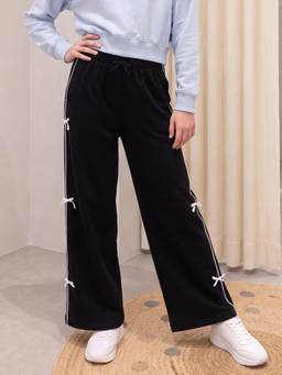 Lil Tomatoes - Girls Cotton Looper Drawstring Solid Winter Trackpant- Black