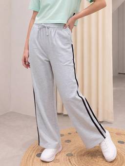 Lil Tomatoes - Girls Cotton Looper Drawstring Striped Winter Trackpant- Ecru