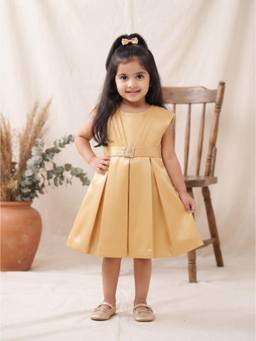 Blabber - Satin Woven Sleeveless Party Knee Dress - Mustard