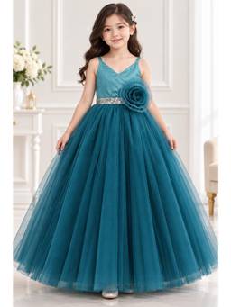 Toy Balloon Kids - Girls Aqua Dark Party Wear Dress