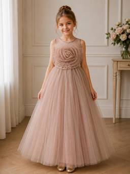 Toy Balloon Kids - Girls Brown Party Wear Gown Dress