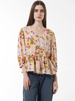 ONLY - Beige Floral Print Top