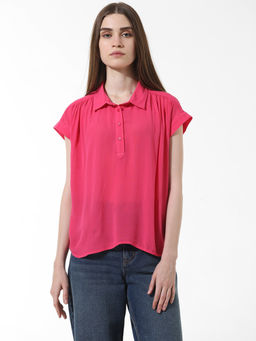 ONLY - Pink Crinkled Weave Shirt