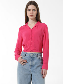 ONLY - Pink Cropped Crinkled Shirt