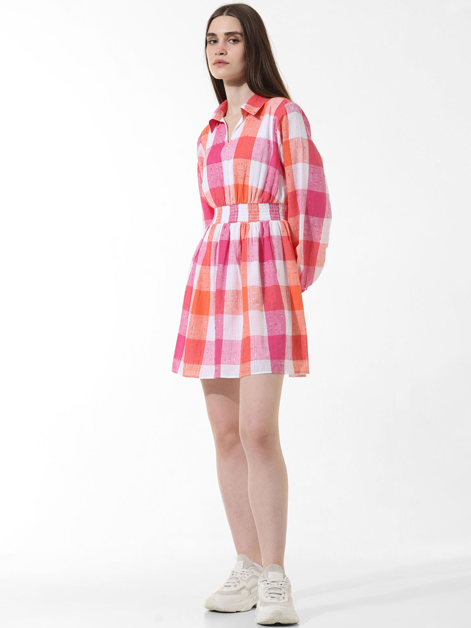 Buy ONLY Pink Check Print Mini Dress Online
