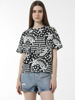 ONLY - Black Printed Boxy Fit T-Shirt