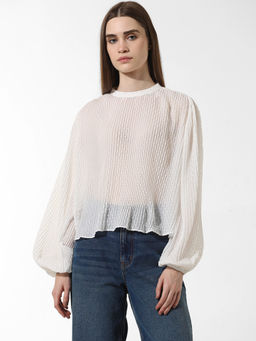 ONLY - White Pleated Flared Top