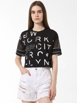 ONLY - Black Mesh Cropped T-Shirt
