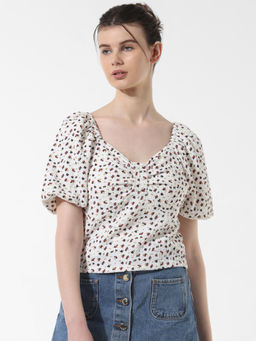 ONLY - White Printed Textured Top