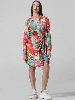 ONLY - Multi-Color Printed Wrap Shirt Dress