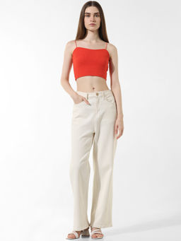 ONLY - Orange Ribbed Bandeau Top