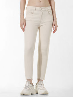ONLY - Ecru Mid Rise Skinny Fit Jeans