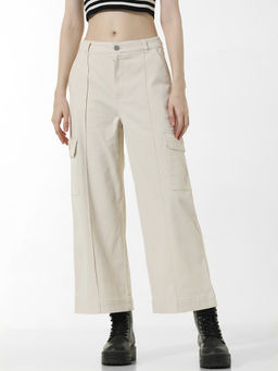 ONLY - Cream Mid Rise Cargo Pants