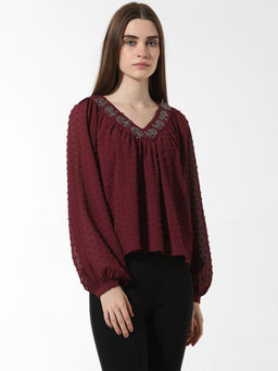 ONLY - Maroon Bead Detail Top